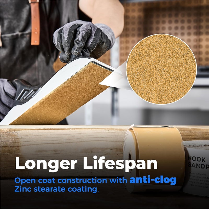 toolant 120 Grit Sandpaper Roll, 2-3/4" Wide 12 Yard Longboard Hook and Loop Sandpaper for Automotive,Woodworking, Metal, Plastic, Sanding Blocks - Image 4